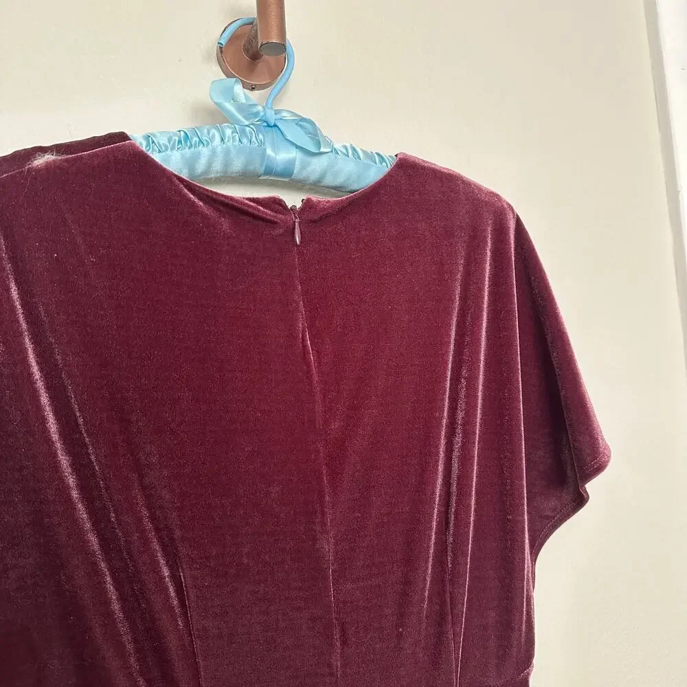 Taylor Sz 10 Midi Dress womens Purple Plum Velvet Empire Waist Flutter Sleeves - Picture 6 of 11